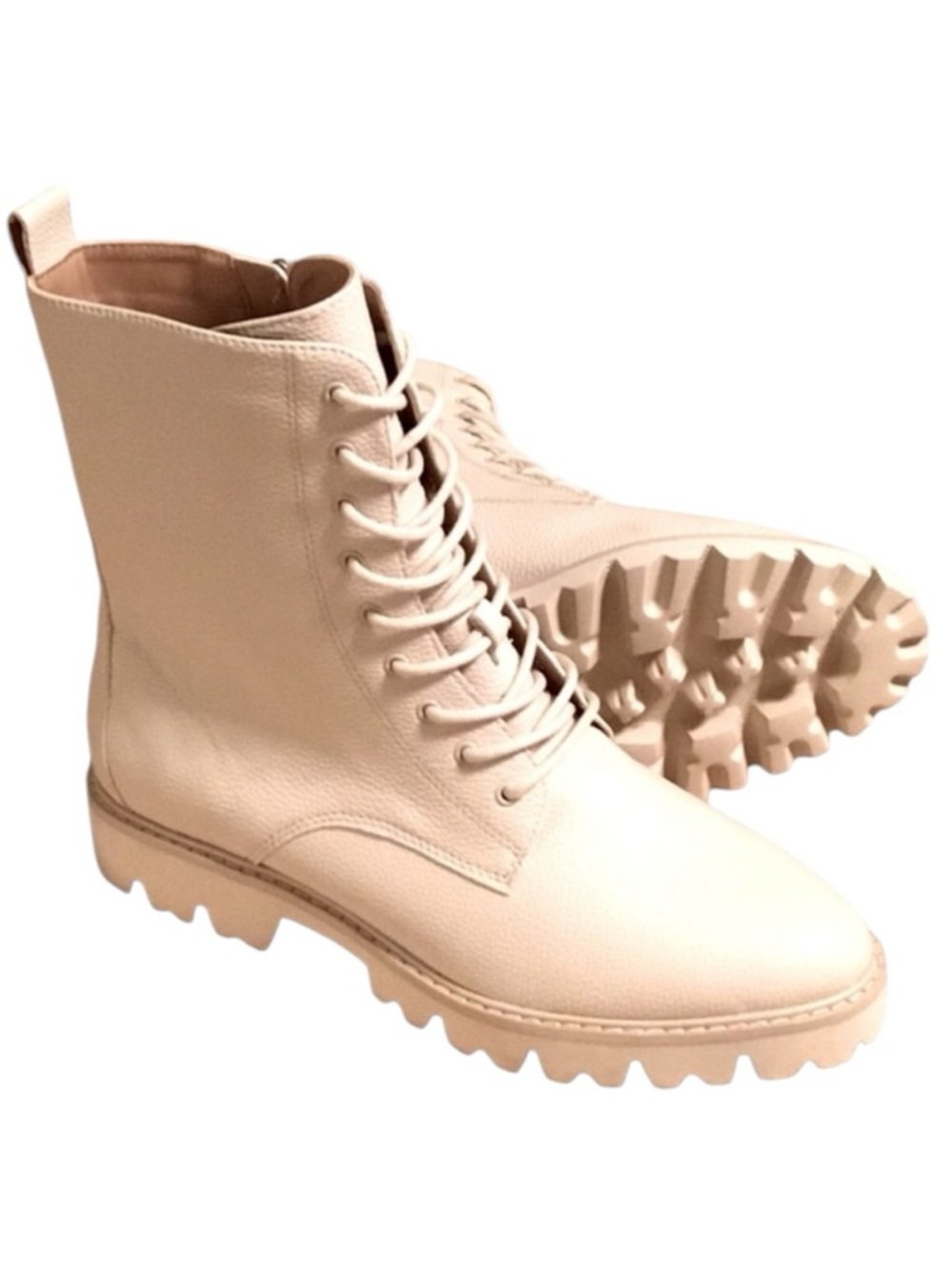 ELOQUII Hale Ankle Boots Size: 9W Cream Faux Leather Lace-up Combat Moto Boots
